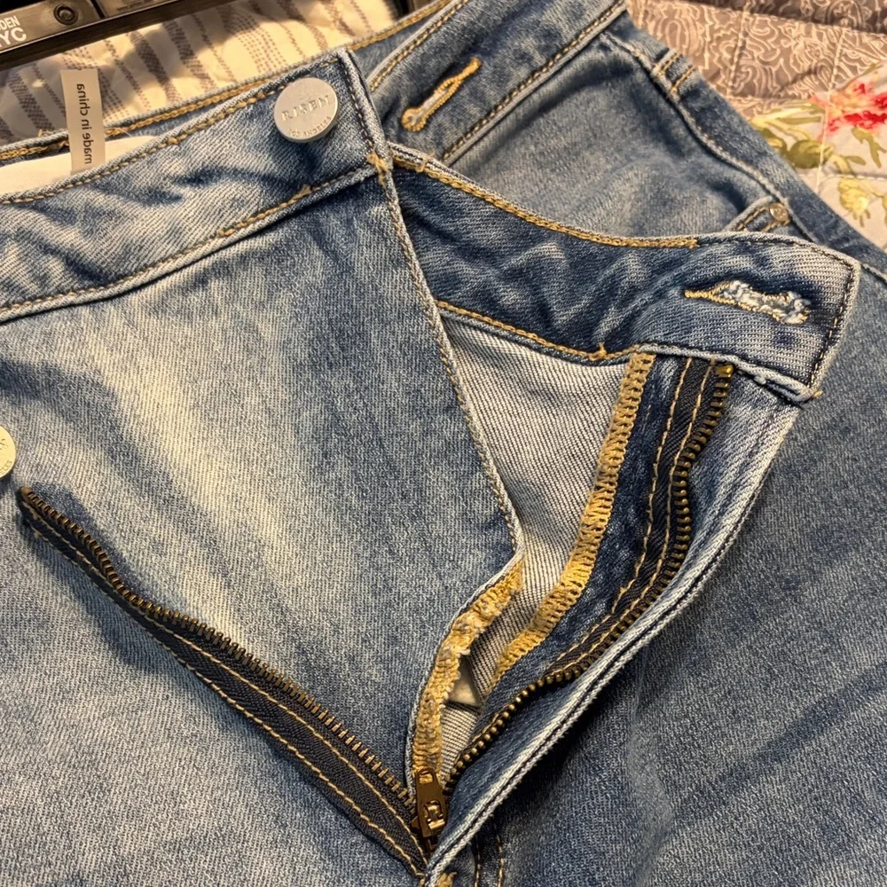 Risen: Straight Leg distressed Jeans raw hem. - Blue 11/30 is tag. - Picture 7 of 13